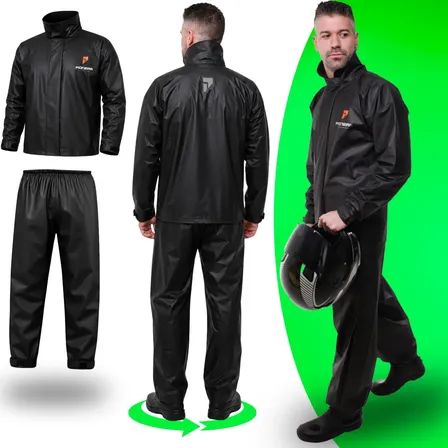 Capa De Chuva Moto Pioneira Impermeável Pvc Motoqueiro Frio Preto Com Laranja Masculino - Gg