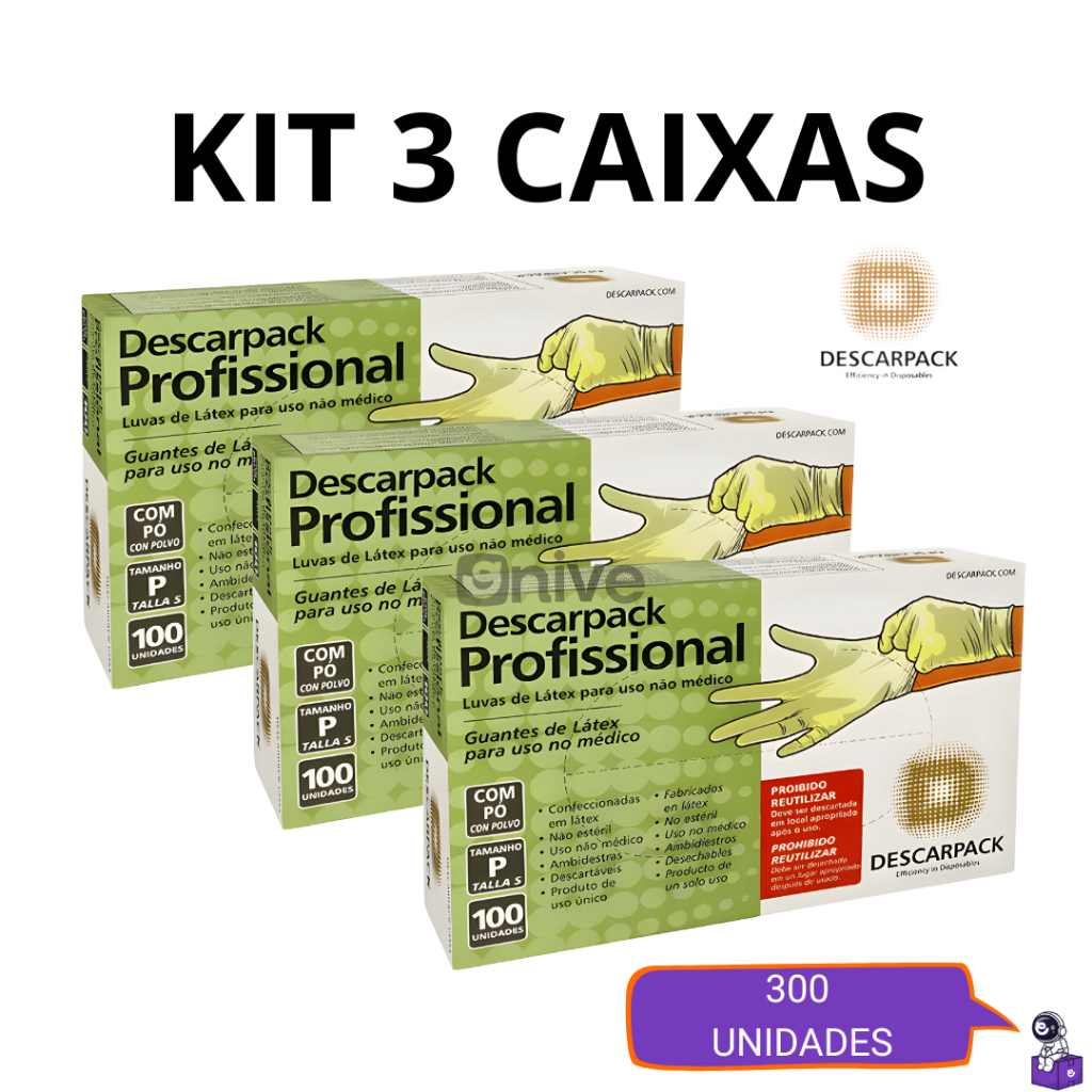 Kit Até 3 Luva de Látex Descartável com Pó Resistente 100 a 300 unidades