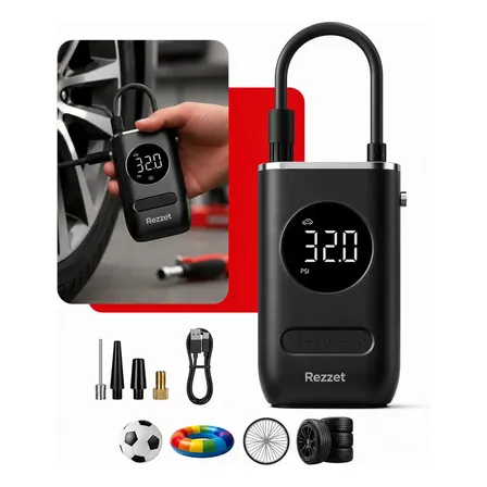 Mini Compressor Digital Portátil Rezzet Para Carro Moto E Bicicleta Com Calibrador Digital Inflador