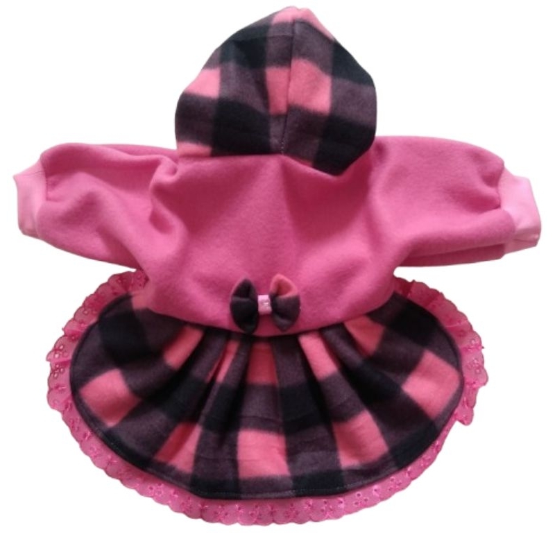 Vestido com mangas e capuz de inverno p/cães.