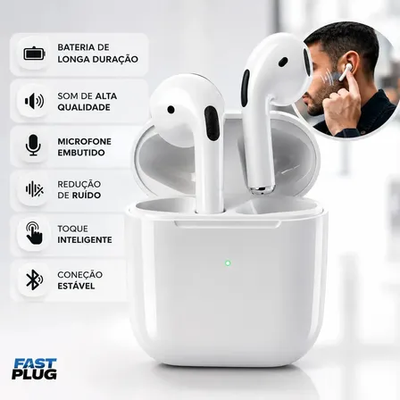 Fone De Ouvido Bluetooth Sem Fio Bateria De Longa Duração Pro 4 Branco Conecta Rápido Fast Plug Com