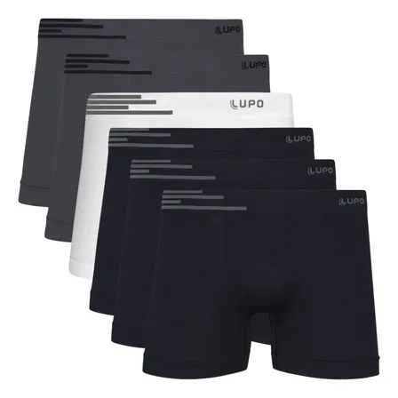 Kit 6 Cuecas Lupo Boxer Poliamida Sem Costura Box Masculina