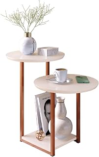 Mesa de Apoio e Lateral Luiza 2 em 1 MDF e Pés em Metal (OffWhite Cobre)