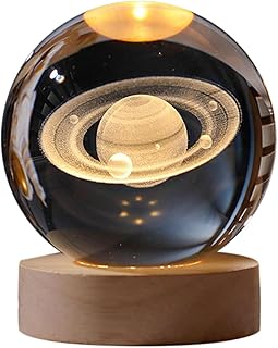 Luminária de Mesa Led Bola de Cristal 3D Astronauta Lua Saturno Galaxia Abajur para Quarto