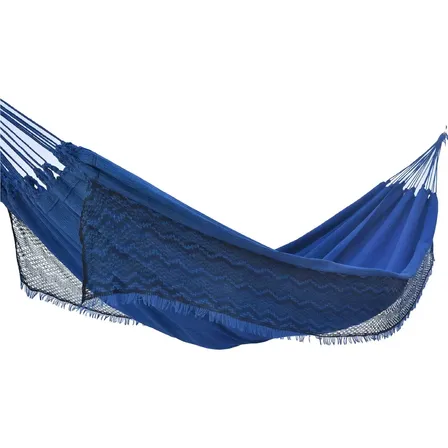 Rede Dormir Descanso Casal Tecido Algodão Resistente Jeans Cor Azul