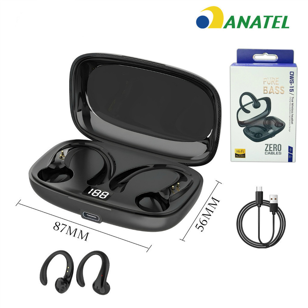 OWS-15 Fones De Ouvido Sem Fio Bluetooth Fone Com Microfones Alta Fidelidade Som Estéreo Toque