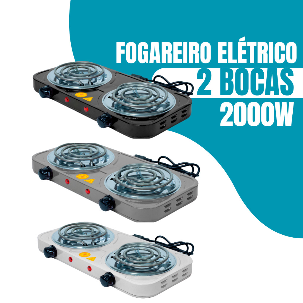 Fogão Fogareiro Elétrico Portátil Cooktop Camping 2 Bocas 2000w 110v/220v