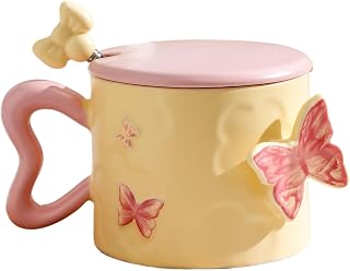 Copo de borboleta, xícaras de café bonitas de cerâmica de 350 ml - Bonitos utensílios de mesa com