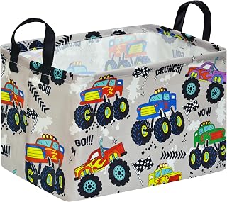 Cesto de armazenamento de bebê, caixa de berçário, cesto de roupa suja, organizador de brinquedos e roupas com alças (carro cinza)