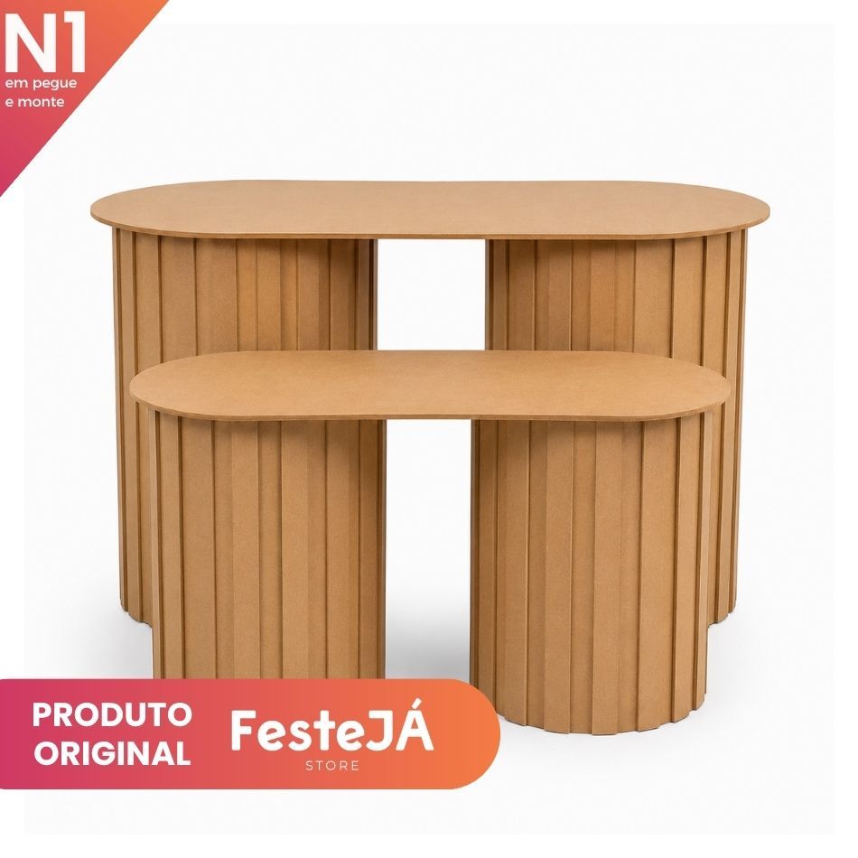 Dupla Tampo Oval MDF Encaixe Cilindro Decorativo Kit 2 Peças Mesa Festa Aniversário