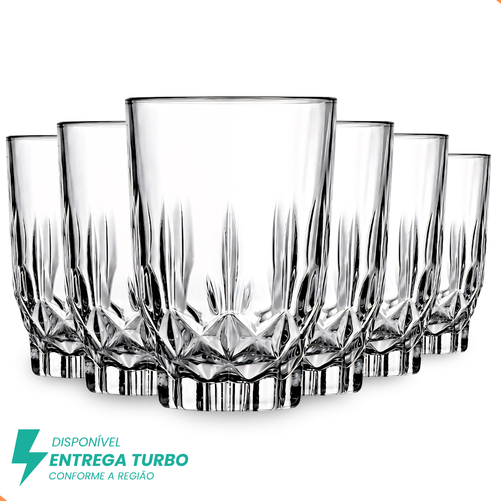 Jogo de Copos de Vidro Trabalhado 230ml Luxo | Kit para Drinks Água Suco | Design Elegante Mesa Posta