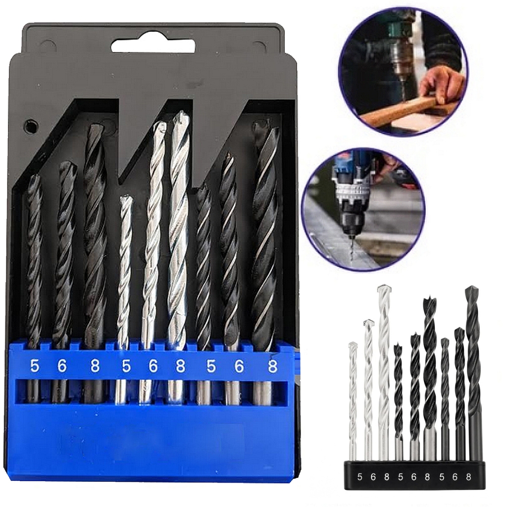 Kit Brocas Furadeira Em Aço Madeira Aço Vídea - 9 pçs