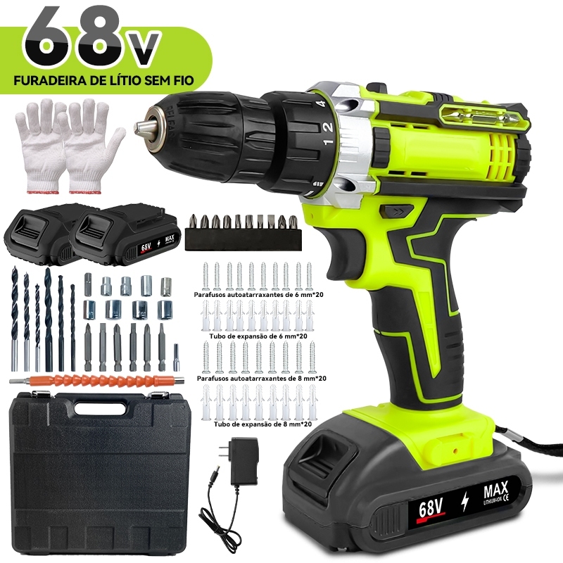 Parafusadeira Furadeira 68V/26V  Baterias Sem Fio Impacto Com Maleta Completo Broca Bits Maleta (110V/220V)~
