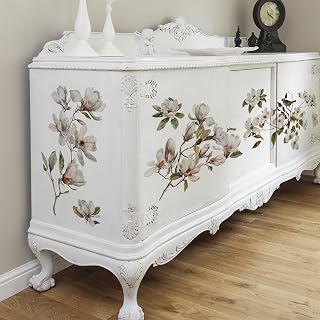 Adesivo de transferência floral para móveis vintage flor grande UV DTF adesivo de transferência para decoração de casa de vidro de madeira, magnólia