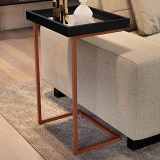 Mesa Lateral Apoio Centro Espelhada com Pés de Ferro Retro Canto Sofá Porta Objetos de Decoração MDF