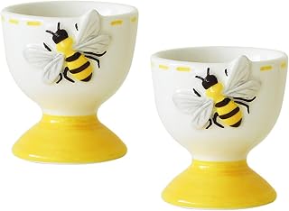 2 peças design criativo de abelhas em relevo copo de ovos de cerâmica multifuncional primavera decoração de casa utensílios de mesa café da manhã acessórios design talheres café da manhã