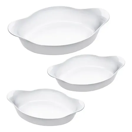 Marinex Conjunto de Assadeiras Oval Opaline 3 Peças Branco