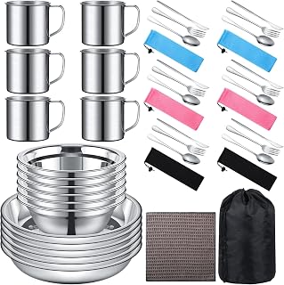 Lallisa Kit de bagunça de utensílios de cozinha para acampamento ao ar livre, 44 peças, pratos de