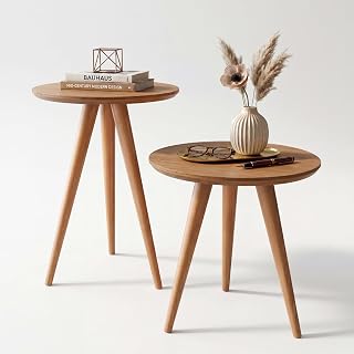 Kit Mesa Apoio E Lateral De Sofá Retro Classic Redonda Decoração Maju (Freijo)