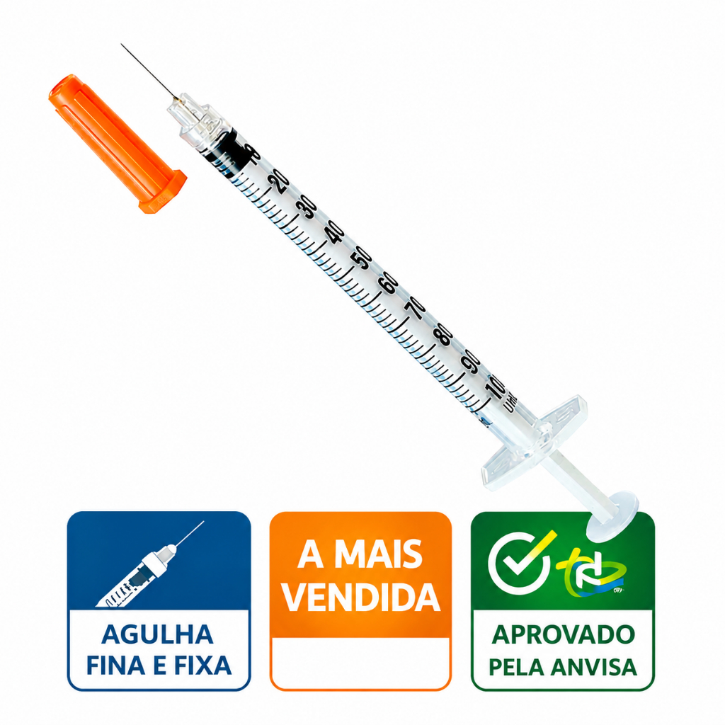 Seringa De Insulina Agulha Fina 10/20 Agulha Fixa de 100ui Botox/Odontologia/Anestesia