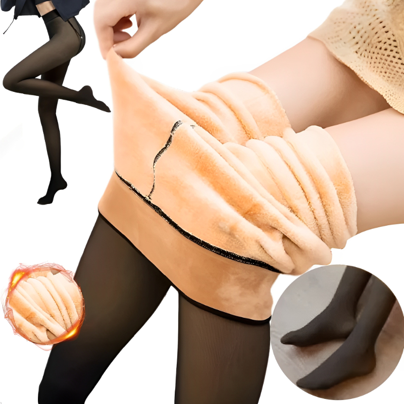 Meia-Calça Térmica Feminina Plus Size M-GG Forrada Peluciada Translúcida de Lã  Super Elástica Slim