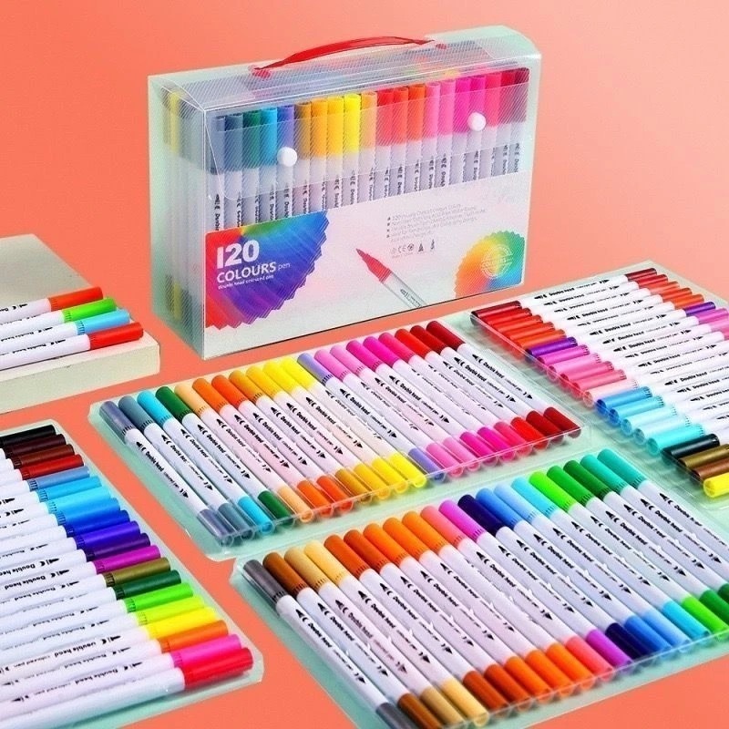 Kit 24/36/48/60/80/100/120 Cores Caneta 2 em 1 Brush Lettering e Ponta Fina Dual Pen Canetinha