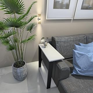 Mesa Lateral para Sofá ou Poltrona em MDF, Mesa de Apoio e Canto para Sala, Quarto e Uso com Notebook(Preto e Branco)