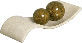 Decoração Sala Centro de Mesa Cerâmica Safira com Esfera Bege e Marrom