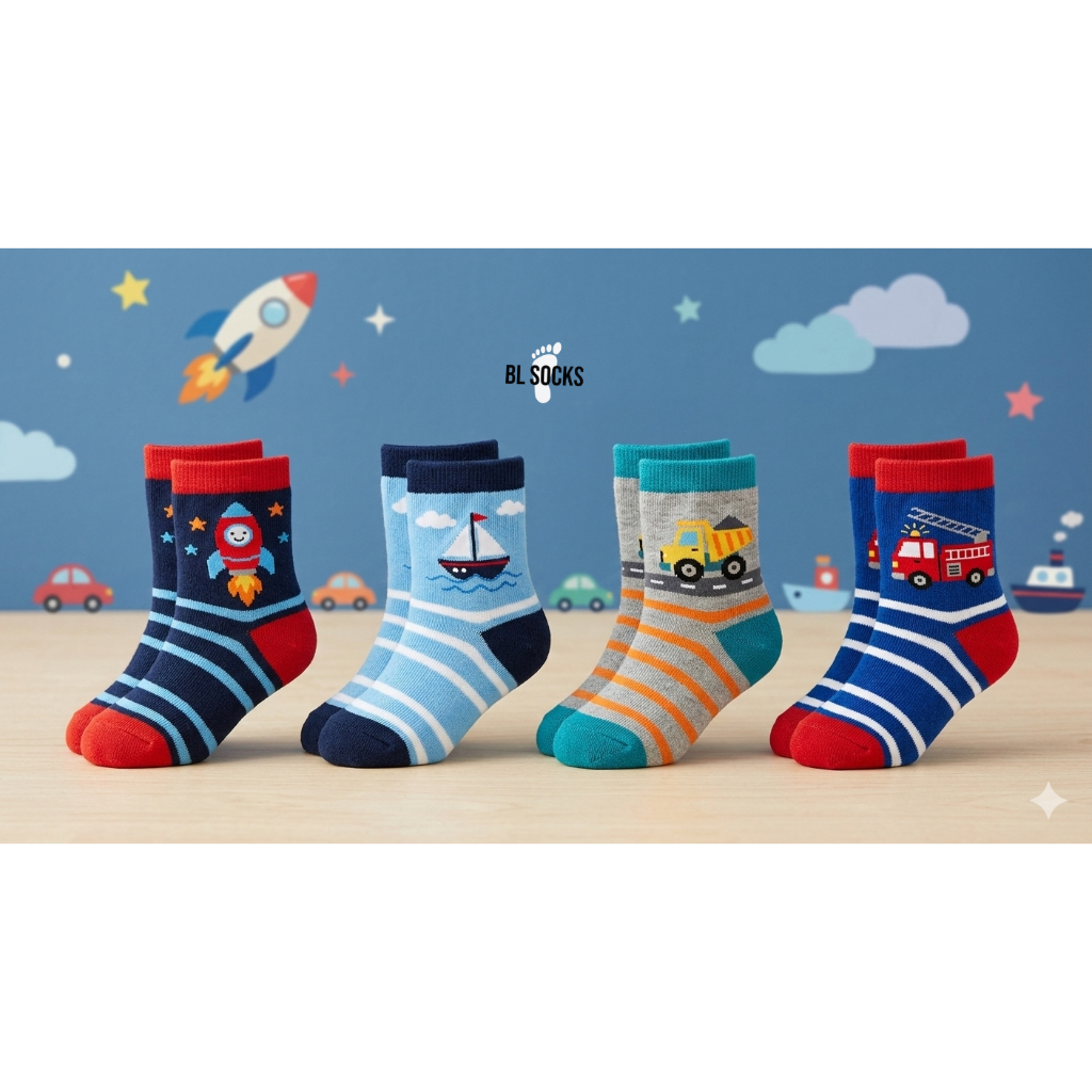 Kit com 24 Pares de Meias infantil Menino Masculina 2 a 10 Anos Com Desenho Divertidos Com Algodão