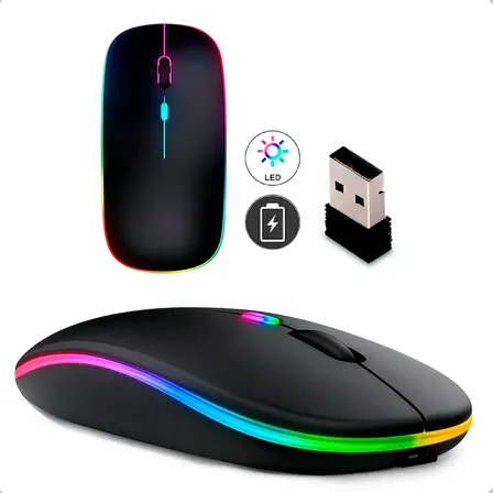 Mouse Sem Fio Recarregável Wireless Optico Led Rgb Ergonômico Sem Fio Para Pc Desktop Notebook