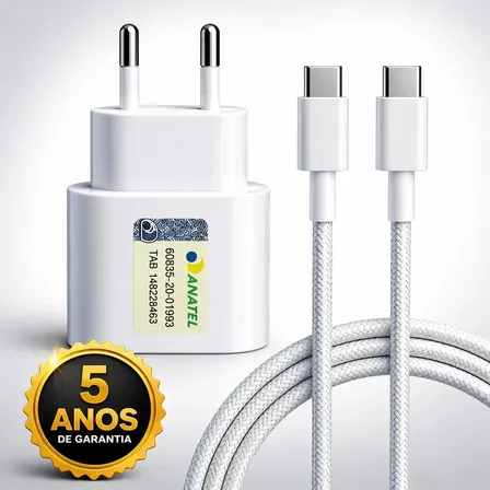 Carregador Turbo Super Rápido 30w Para iPhone 15 16 17 Pro Max - Cabo Blindado Tipo Usb C Dtimp