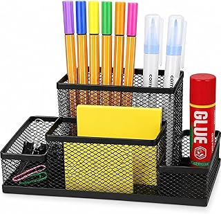 Organizador de Mesa Escritório Aramado Preto 4 Divisórias Porta Caneta Lápis Clips Home Office