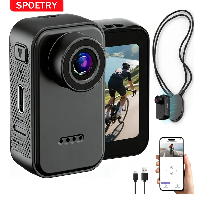 SPOETRY Câmera Filmadora 4K WiFi Estabilizador Bolso Ação Esportiva 130° Magnética para Ciclismo Moto Acampamento
