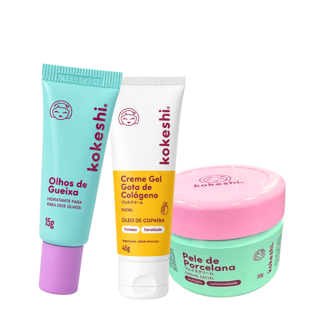 Kit Facial Kokeshi Completo 3 Passos Hidratação e Colágeno