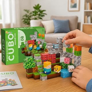 Blocos Magnéticos de Montar 80 Peças Infantil Construção 3D Magnética Educativa Brinquedo STEM Desenvolve Raciocínio Lógico, Coordenação Motora e Criatividade Presente para Meninos e Meninas +5 Anos