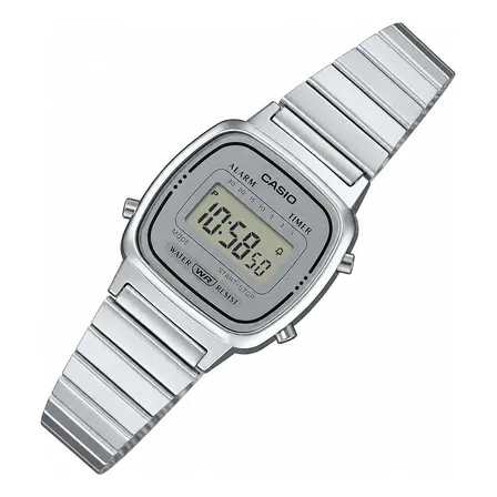 Relógio Casio Feminino Vintage Digital Mini Retrô Prata Prateado Cinza