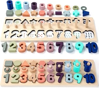 Kinderland Toys Brinquedos Educativos 1 Ano Montessori, Quebra Cabeça Infantil de Madeira Números e Formas, Presente Menina e Menino 2 3 Anos