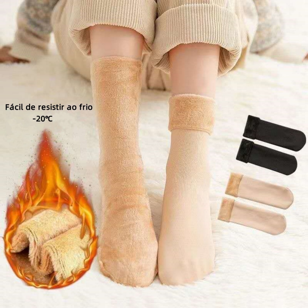 2/4/6 pares meia feminina cano alto de grossa peluciada de lnverno termica tamanho 35-40