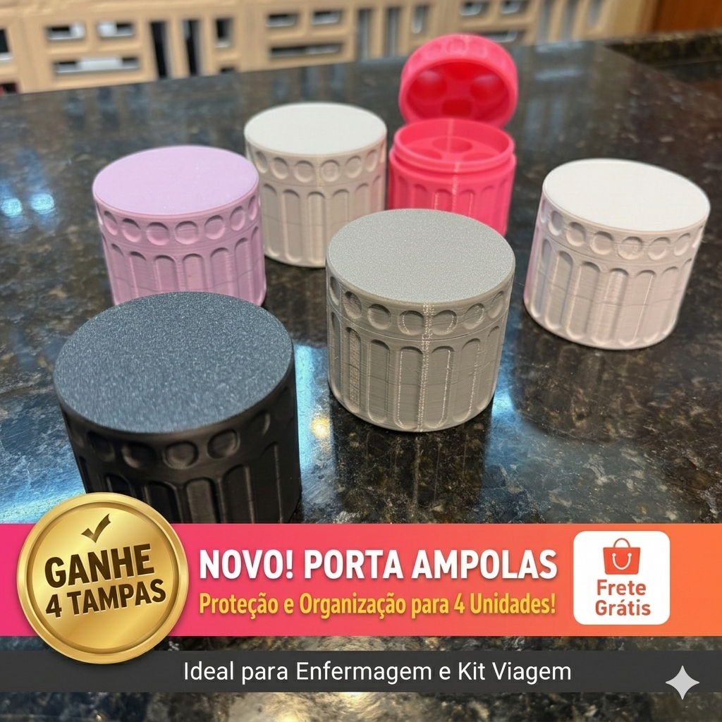 Organizador de Ampolas Estojo Porta 4un reforçado Vacinas Injeções encaixe perfeito +4 Tampas Grátis