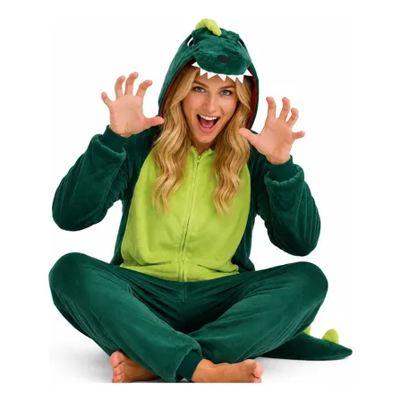 Pijama Macacão Adulto Dino Tipo Mantinha Por Dentro E Fora