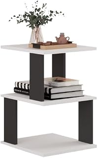 Mesa Lateral E Canto De Sofá Mesinha Apoio Aparador Sala (Branco + Preto)