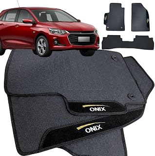 Jogo de Tapete Borracha Automotivo pra Carro Compatível com Onix 2020 2021 2022 2023 2024 2025 Com Logo Bordado Impermeável Personalizado 3 Peças Traseira Interiça W8 Acessorios