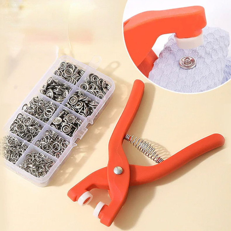 Alicate Aplicador com 200 Botões de Pressão de Metal, Kit Completo para Roupas