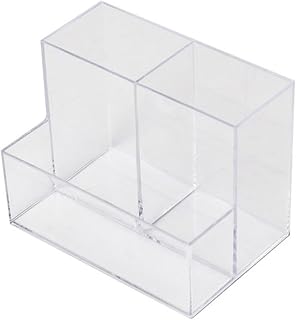 Suporte de caneta de acrílico, organizador de mesa transparente com vários compartimentos para material de escritório, pincéis de maquiagem e artigos de papelaria