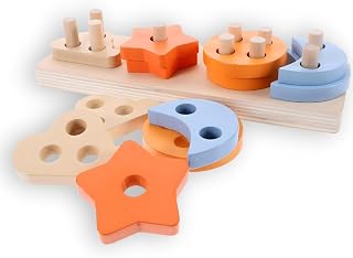 Brinquedo Educativo de Madeira Infantil 3+, Encaixe de Formas e Tabuleiro de Contagem – Estimula Coordenação Motora, Cores, Números e Raciocínio Lógico – Opções Columns e Matchboard (One in One)