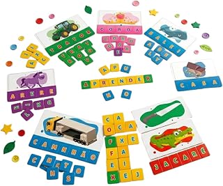 Jogo Educativo Soletrar Infantil 52 Peças Coluna – Brinquedo de Alfabetização com Letras e Figuras, Aprender a Ler Brincando, Desenvolvimento Cognitivo para Crianças