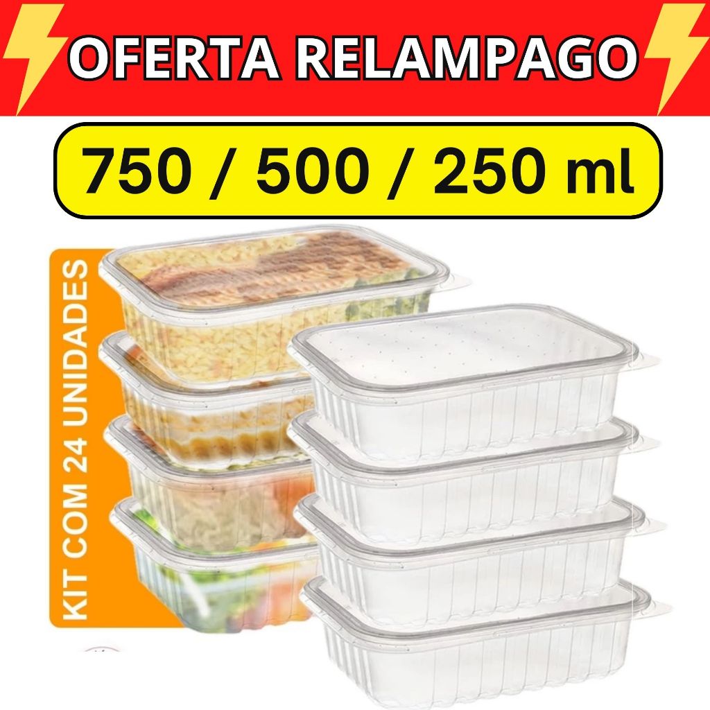 Kit 24 Unidades Pote Marmita para Freezer Microondas Fitness Comida Congelada Marmitex Organizador
