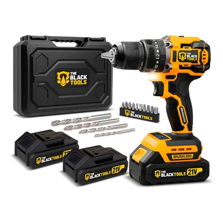 Parafusadeira Furadeira De Impacto Profissional Sem Fio 2 Baterias 21v Com Maleta Tb-21yx The Black