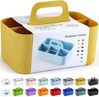 Organizador multiuso com alça – caixa de plástico empilhável – material de artesanato, escritório, mesa, suporte de caneta de papelaria, cozinha, utensílios, maquiagem, banheiro, chuveiro, limpeza,