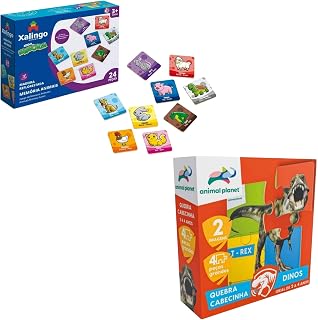 Brinquedos Educativos Infantis: Jogo da Memória Animais 24 Peças + Quebra-Cabecinha Dinos